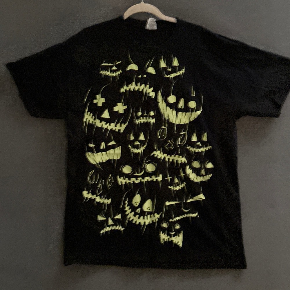 Glow in the Dark Jack O Lantern Halloween T Shirt XL Black Fruit of Loom Spooky